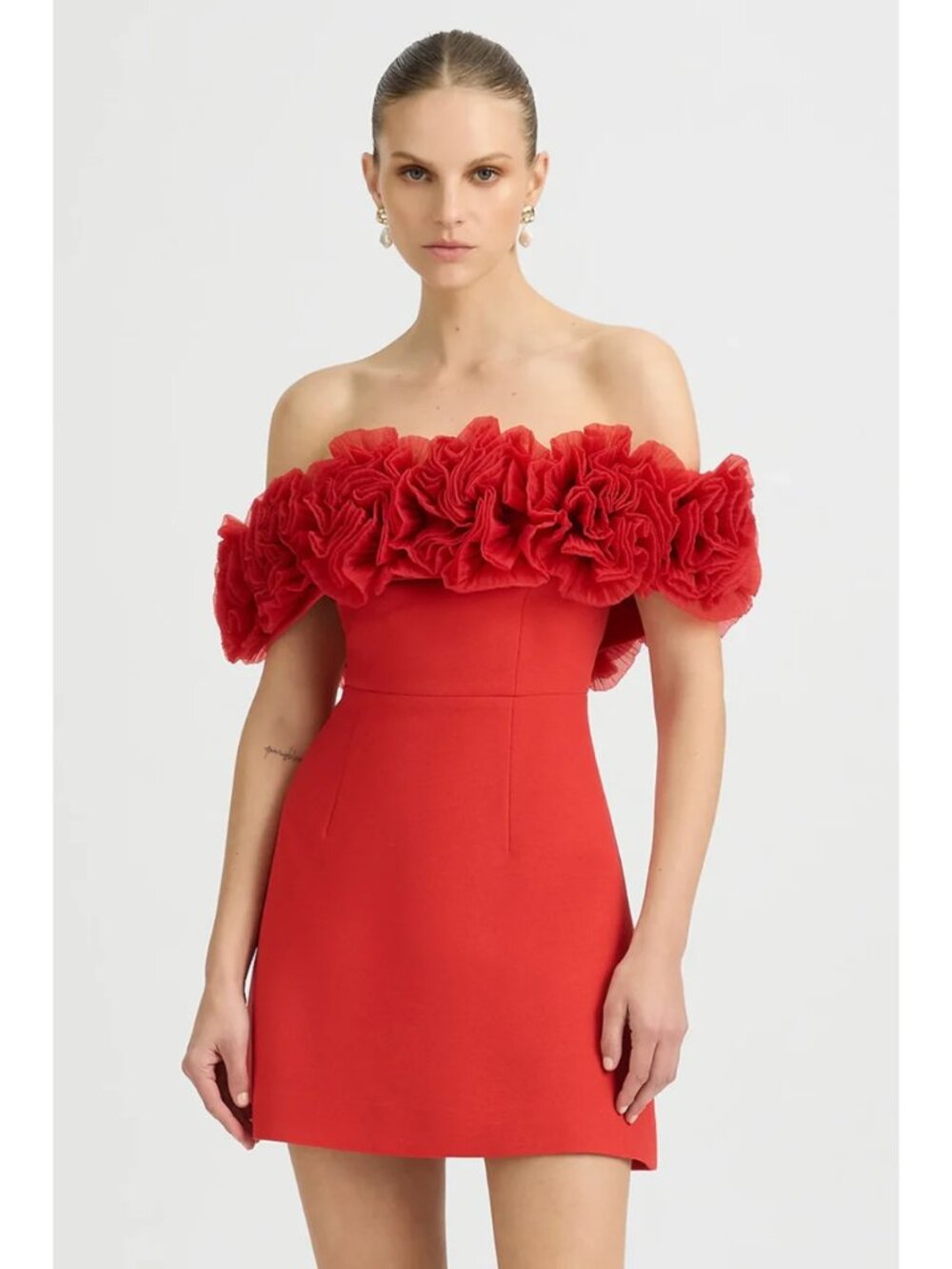 NWT Sonya Moda Nahla Mini Dress Red Rosette Floral Tulle XL US 10